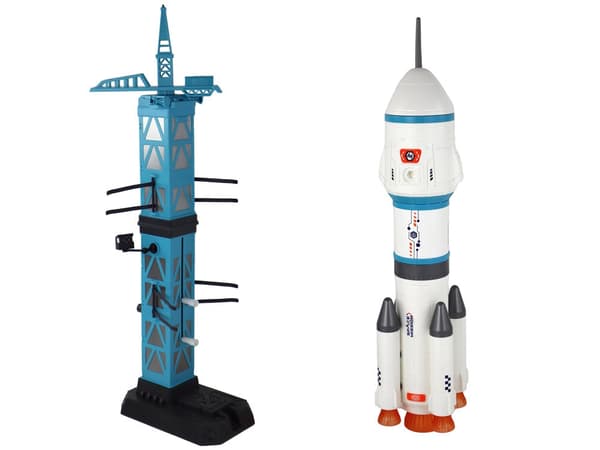 Rumraket legetøjsæt med starttårn 66 cm, lys/lyd, 2 astronauter