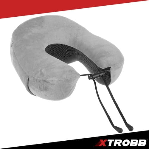 Rejsepude 3D memory foam med øjenmaske & ørepropper, sort/grå