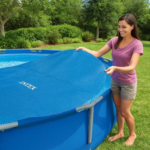 Solskydd poolöverdrag bubbelplast 448 cm för rund pool 457 cm blå