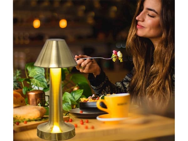 Bordlampe LED touch dæmpbar 3 lysindstillinger genopladelig guld 23,5 cm