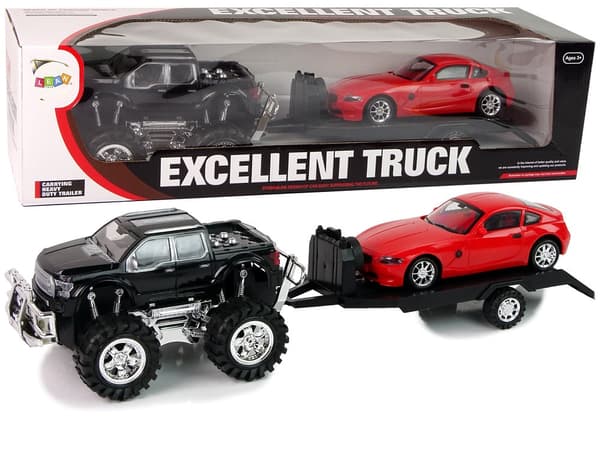 Leksaksbilar set Monstertruck med karavan och vit BMW, 3 delar