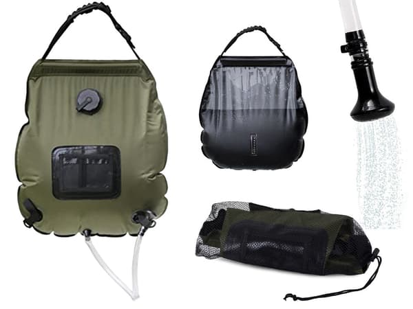 Campingdusch 20 L med temperaturindikator grön med slang och munstycke