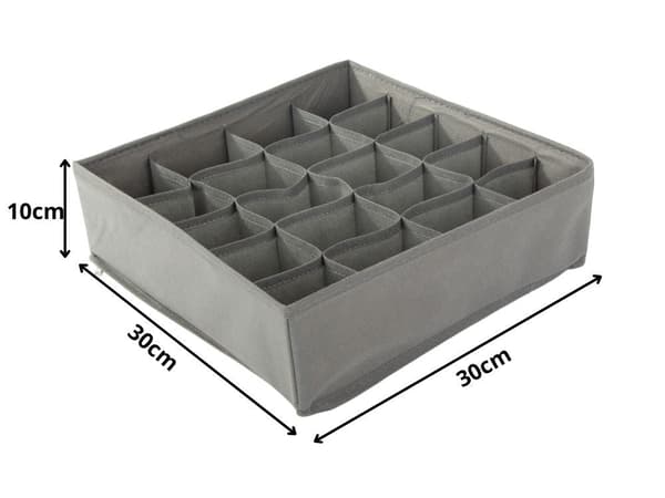 Skuffeorganisator til undertøj/strømper 20 fack 30x30x10 cm grå