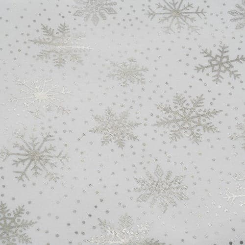 Julduk 140x260 cm vit/silver snöflingor polyester tvättbar