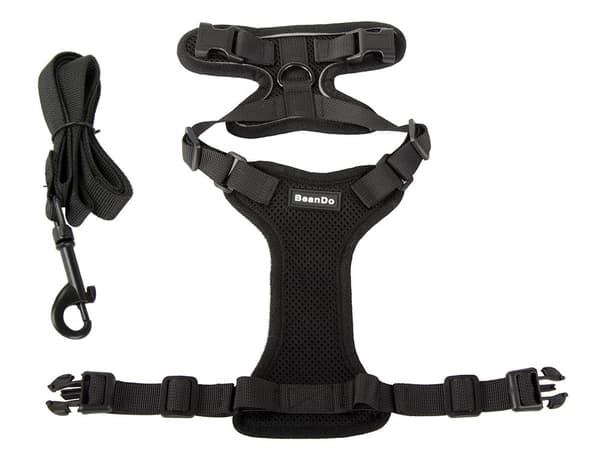 Hundesele med line str. S sort reflekterende justerbar 150 cm