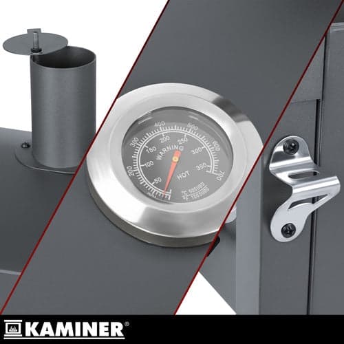 Kulgrill med låg og termometer, støbejernsrist, overtræk, sort