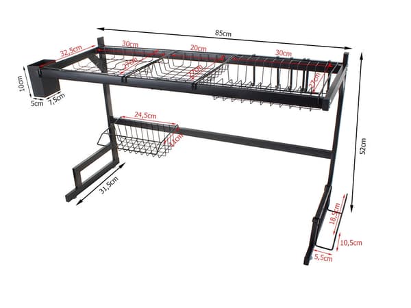 Diskställ över diskho med bestickhållare 6 krokar svart 85 cm