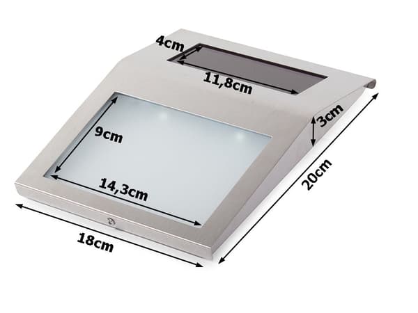 Aurinkokäyttöinen talonumerokyltti ruostumaton teräs 18x20 cm LED
