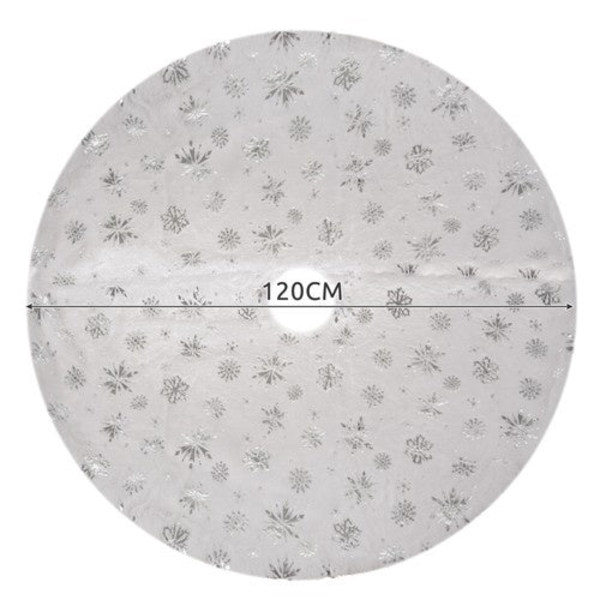 Juletræstæppe 120 cm hvid/sølv polyester med stjerner & snefnug