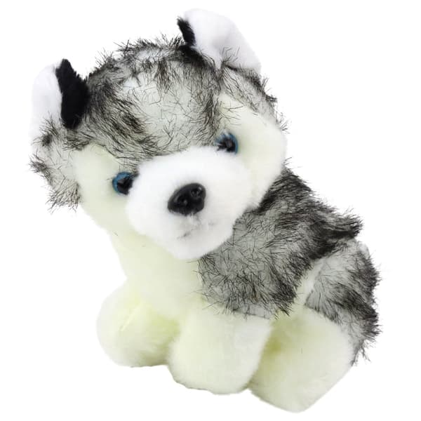 Pehmohusky laukussa husky-kuviolla, valkoinen/harmaa/musta 25 cm
