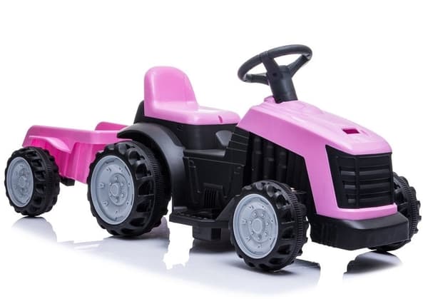 Rosa eltraktor til børn med tilhængervogn 112 cm