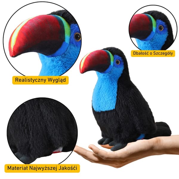 Plyschpapegøje 20 cm sort med blå accenter CE/EN71 3+