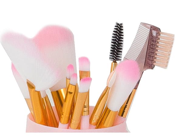 Makeupbørstesæt 12 dele med plastiketui syntetiske børstehår