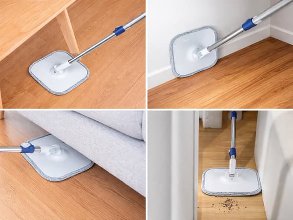 360° roterende moppe med spand, teleskopskaft 130 cm, 2 mikrofiberklude