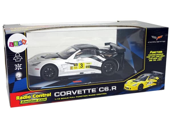Fjernstyret bil Corvette C6.R 1:18 2,4 GHz med lys hvid
