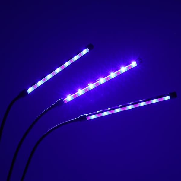 LED-växtlampa 10W med klämfäste, 3 flexibla armar, USB, timer