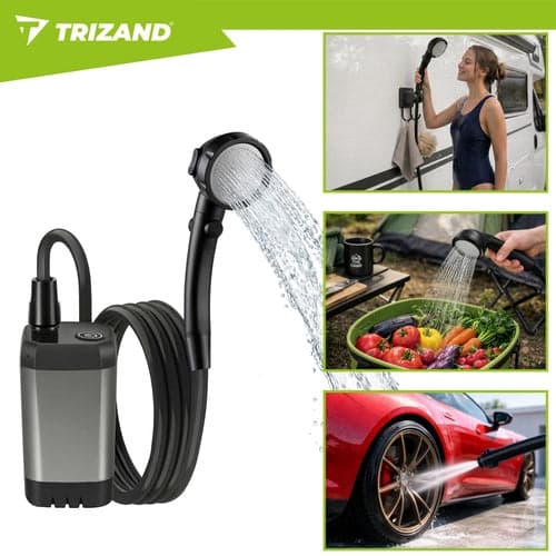 Bärbar campingdusch 6000mAh med pump 2 m slang USB-C 90–120 min