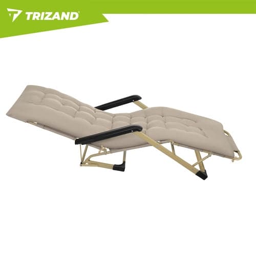 Fällbar loungestol/trädgårdsstol 3 positioner med kudde & huvudstöd beige