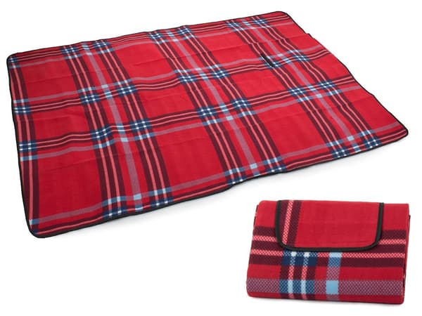 Picnic-tæppe 150x200 cm fleece med vandtæt underside rødternet