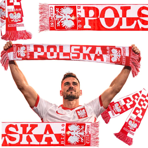 Supporterscarf fotboll Polska vit/röd 150x18 cm polyester