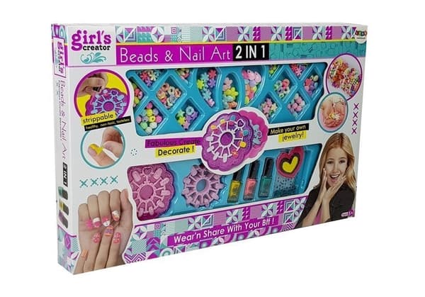 Pysselset armbandstillverkning & nagellack 2-i-1 med rhinestones, 5+