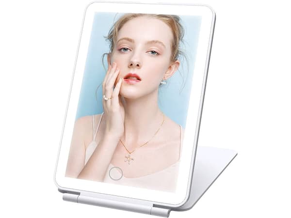 Meikkipeili LED-valaistuksella valkoinen 13,5x20 cm ladattava micro USB