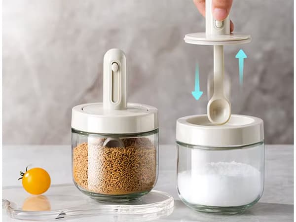 Förvaringsburk 0,2 l med sked och lufttätt lock plast grön/blå/vit