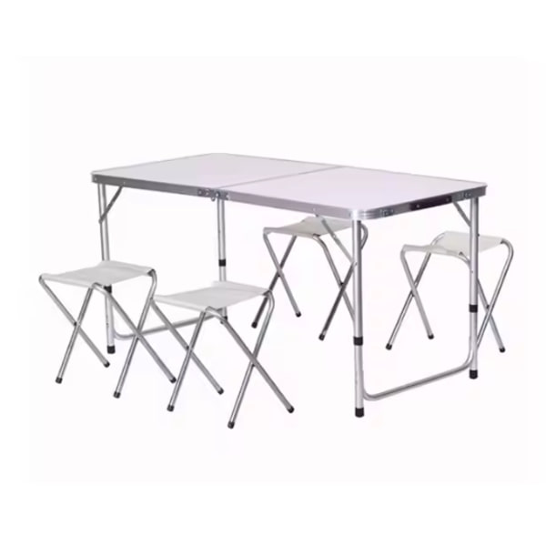 Hopfällbart campingbord med 4 stolar 120x60 cm aluminium/MDF vit