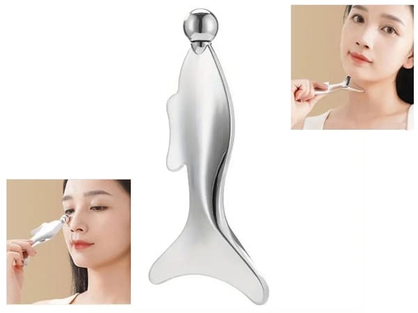 Ansiktsmassager gua sha i rostfritt stål med kula 13 cm