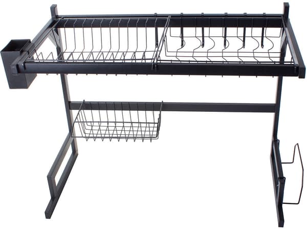 Diskställ över diskho med bestickhållare 6 krokar svart 65,5 cm