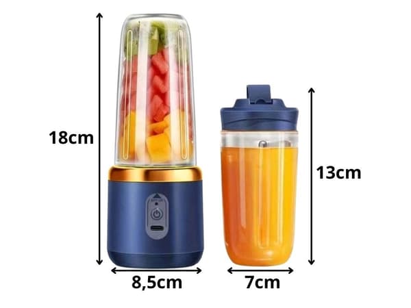 Bærbar blender USB-opladning 6 blade 2x400 ml med 2 skruelåg