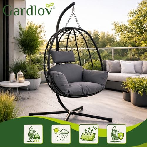 Hängstol cocoon med stativ och kuddar 150 kg svart/grå 194 cm