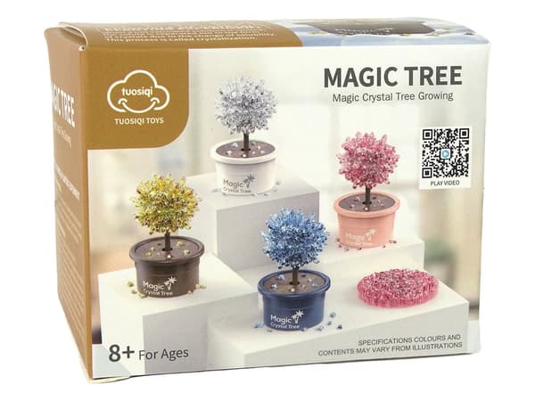 Kristallodlingsset Magic Tree med förstoringsglas, rosa kristaller