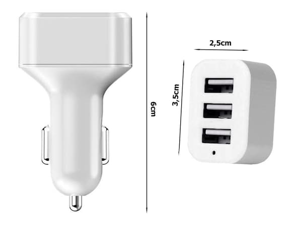 Biloplader 12–24 V til cigarettænderudtag 3 USB 1,1/2,1/3,1 A