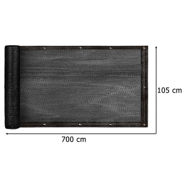 Balkonskærm læhegn i PVC-net sort 105x700 cm med kabelbindere