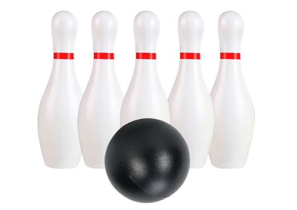 Bowling set i plast 10 pinnar + 2 bollar, portabelt för barn & vuxna