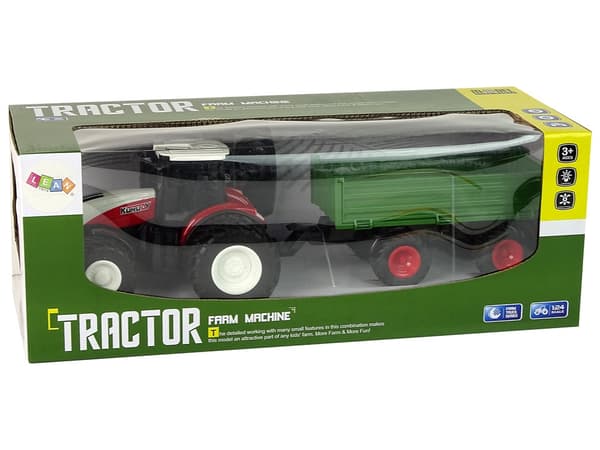Fjärrstyrd traktor med släp 1:24 röd/grön, ljus, 3+ år