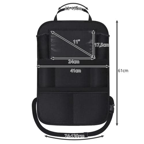 Bilsædeorganisator med 10 lommer og tablet-lomme 61x41 cm sort