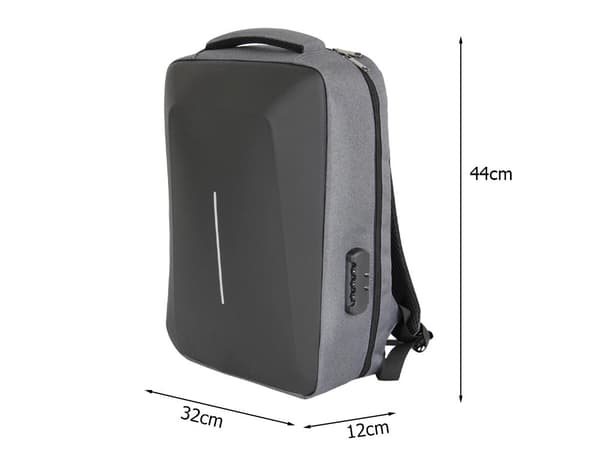 Varkaudenestoreppu läppärille 15L yhdistelmälukolla ja USB-portilla, harmaa