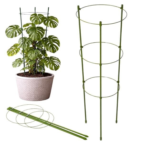 Växtstöd 90 cm med 3 justerbara ringar, grön metall/plast