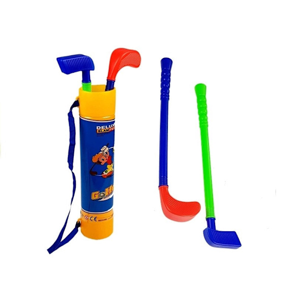 Mini golfset til børn 10 dele med 2 køller, 2 bolde og flagbaser