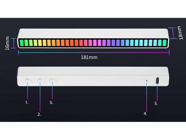USB LED-lys RGB lydrespons 32 LED 18 tilstande genopladelig hvid