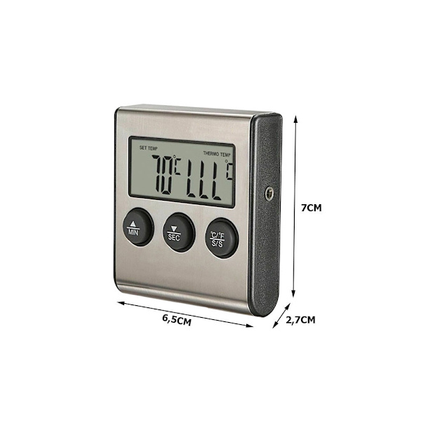 Digital stektermometer med sond 15 cm, LCD, timer, -25 till 250°C