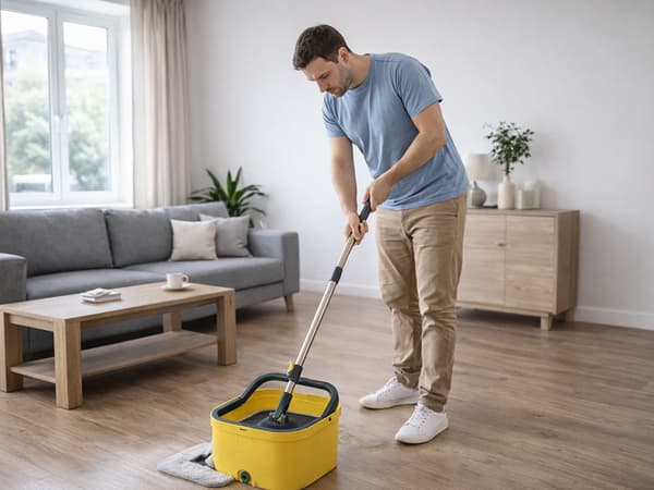 Spinmoppi ämpärillä kaksikammiojärjestelmällä sisältää 2 mikrokuituliinaa keltainen