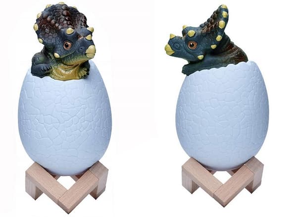 Dinosaurlampe Triceratops-æg natlampe RGB LED med træfod
