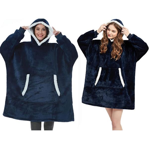 Filttröja med huva teddyfoder one size unisex navy blue