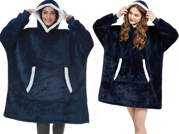 Fleece-trøje med hætte teddyfor one size unisex navy blue