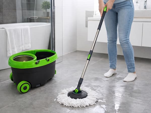 Pyörivä moppi ämpärillä, pyörillä ja 2 mikrokuituliinalla varsi 97–132 cm