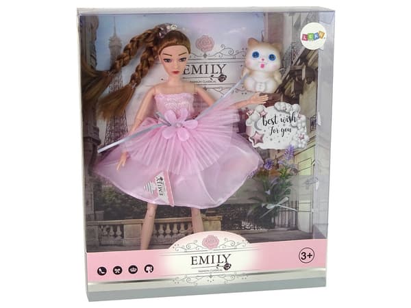 Dukke Emily 30 cm med kattekilling og blomster, bevægelige lemmer