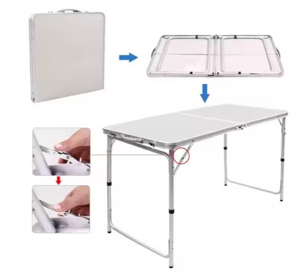 Hopfällbart campingbord med 4 stolar 120x60 cm aluminium/MDF vit